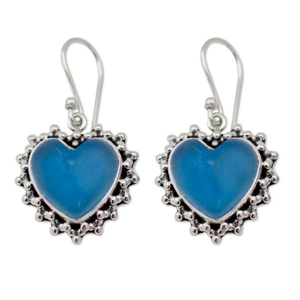 Alternate image for Heart Shaped Sterling Silver and Chalcedony Earrings Harmonious Hearts