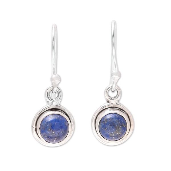 Alternate image for Round Lapis Lazuli Dangle Earrings from India Adorable Moon in Deep Blue