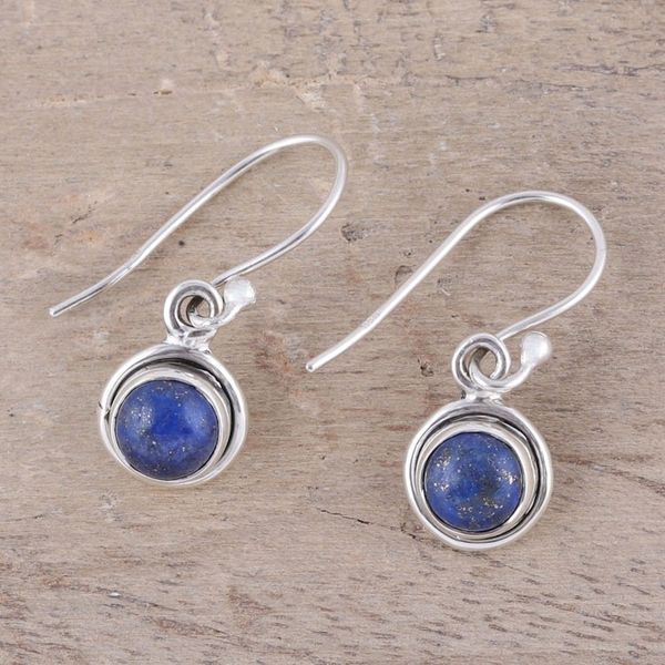 Alternate image for Round Lapis Lazuli Dangle Earrings from India Adorable Moon in Deep Blue