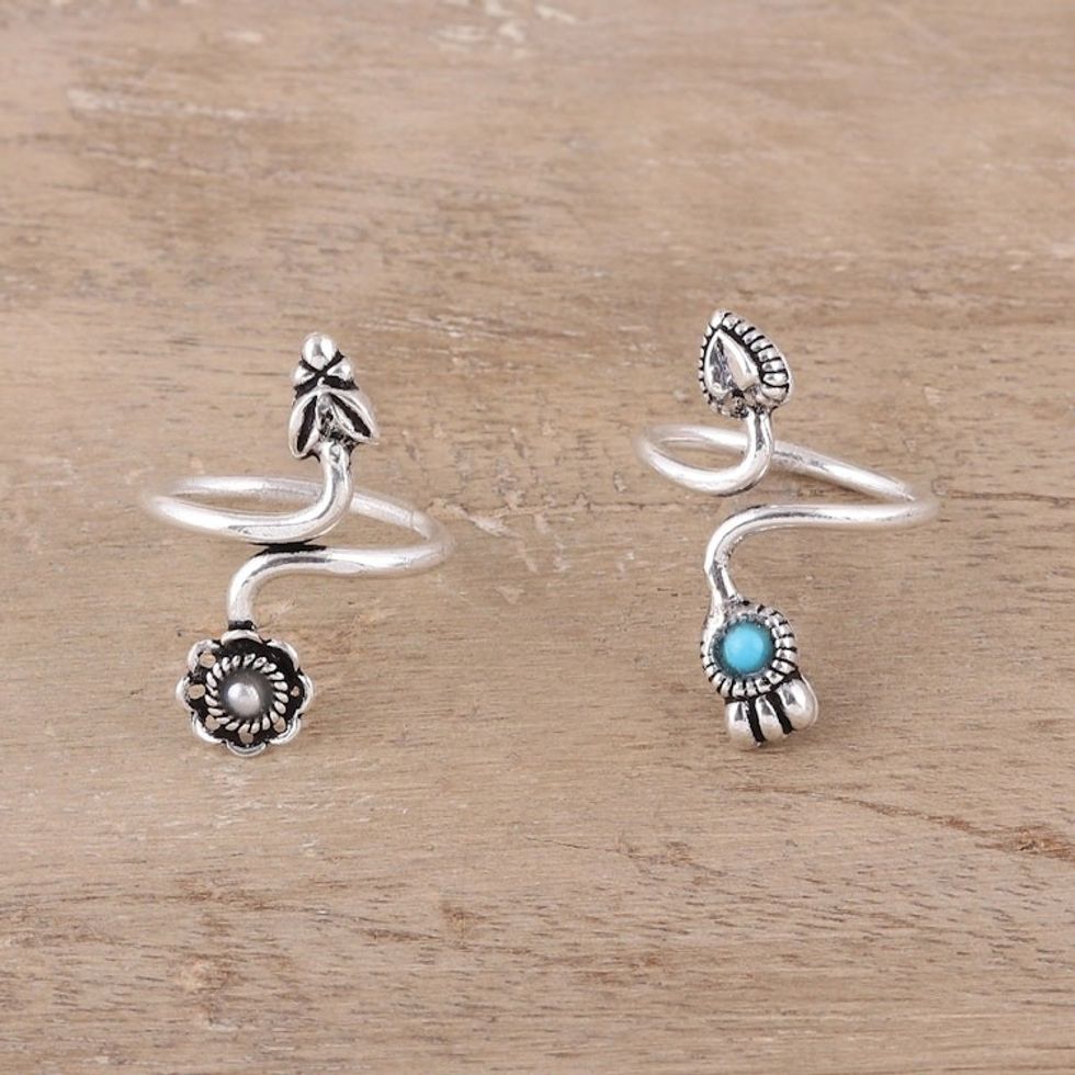 Cultured Pearl and Sterling Silver Toe Rings from India 'Twin Glory'