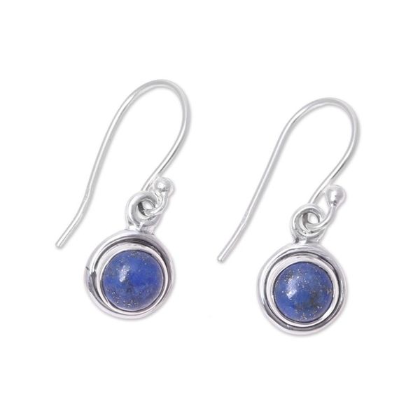 Alternate image for Round Lapis Lazuli Dangle Earrings from India Adorable Moon in Deep Blue