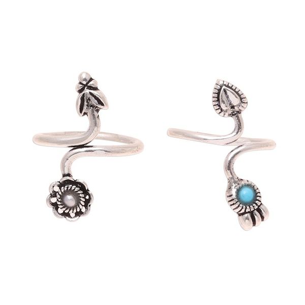 Alternate image for Cultured Pearl and Sterling Silver Toe Rings from India Twin Glory