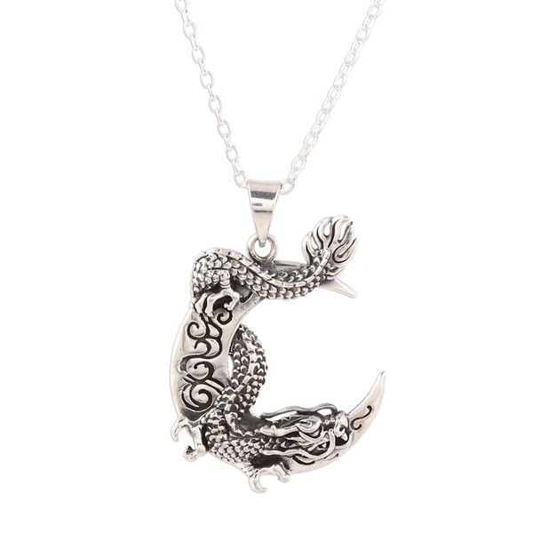 Alternate image for Dragon Crescent Sterling Silver Pendant Necklace from India Dragon Crescent