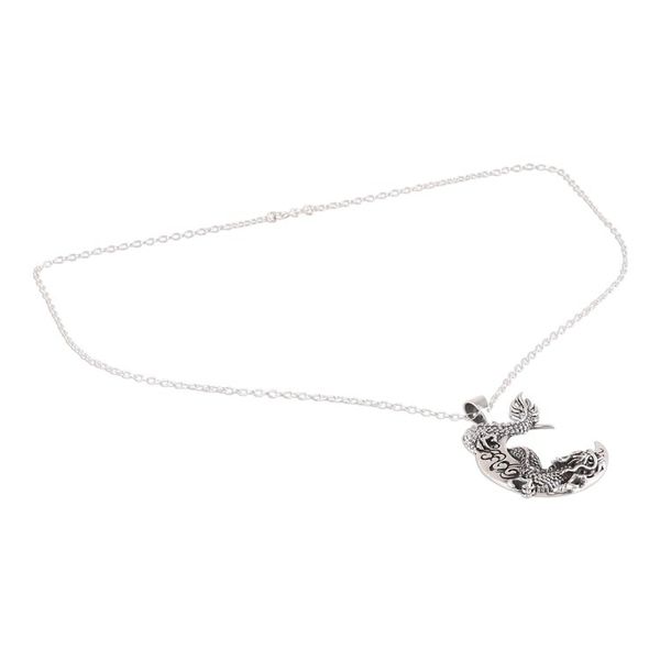 Alternate image for Dragon Crescent Sterling Silver Pendant Necklace from India Dragon Crescent