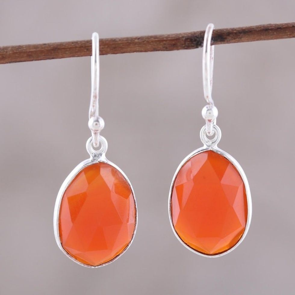 Red-Orange Onyx Dangle Earrings from India 'Passionate Flame'