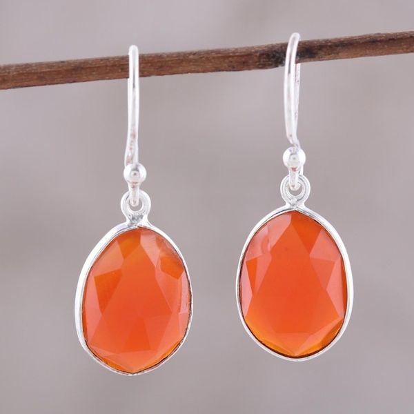 Alternate image for Red-Orange Onyx Dangle Earrings from India Passionate Flame
