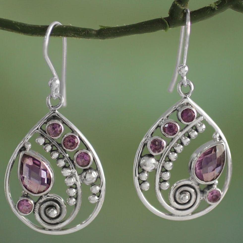Sterling Silver Amethyst Dangle Earrings from India 'Lilac Radiance'