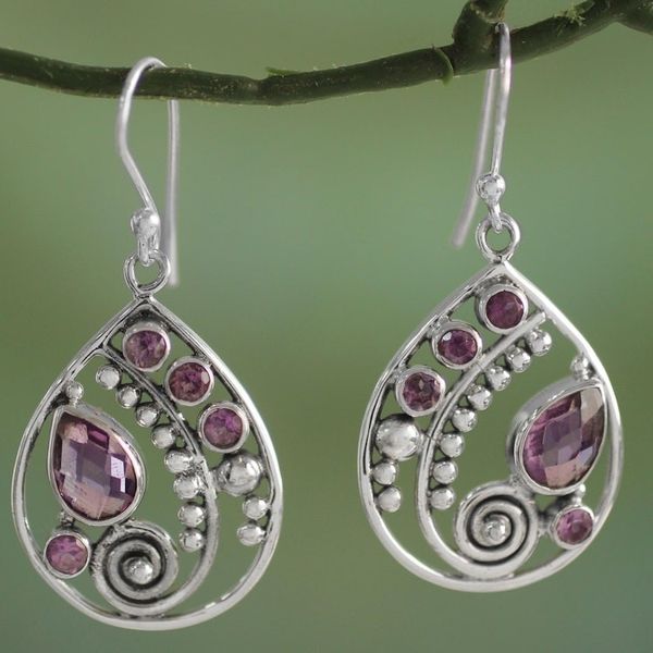 Alternate image for Sterling Silver Amethyst Dangle Earrings from India Lilac Radiance