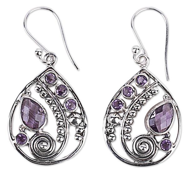 Alternate image for Sterling Silver Amethyst Dangle Earrings from India Lilac Radiance