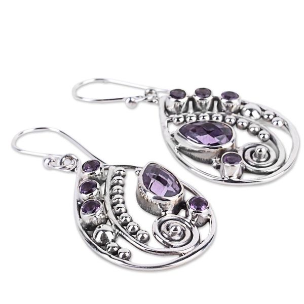 Alternate image for Sterling Silver Amethyst Dangle Earrings from India Lilac Radiance