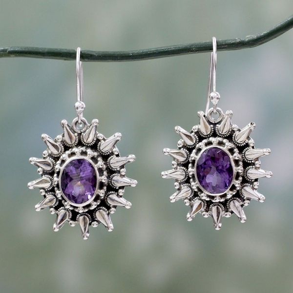 Alternate image for Amethyst and Silver Artisan Crafted 6 Carat Earrings Eternal Radiance