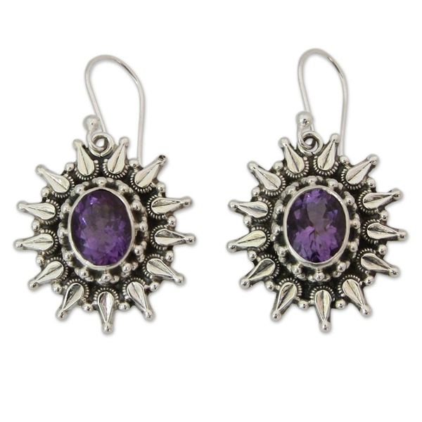Alternate image for Amethyst and Silver Artisan Crafted 6 Carat Earrings Eternal Radiance