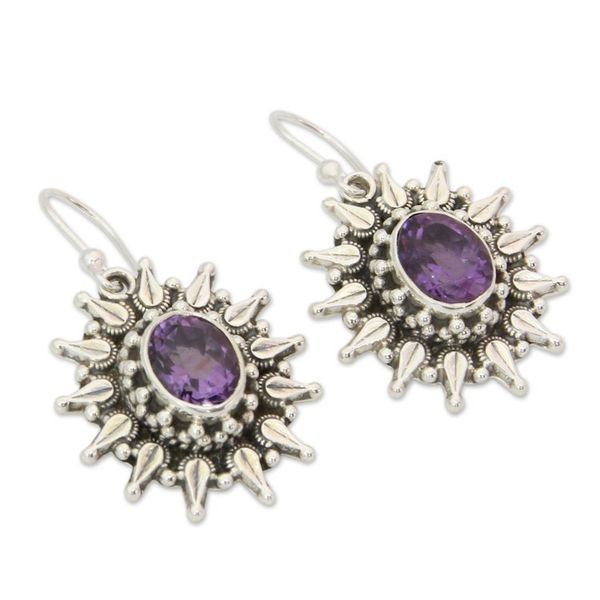 Alternate image for Amethyst and Silver Artisan Crafted 6 Carat Earrings Eternal Radiance
