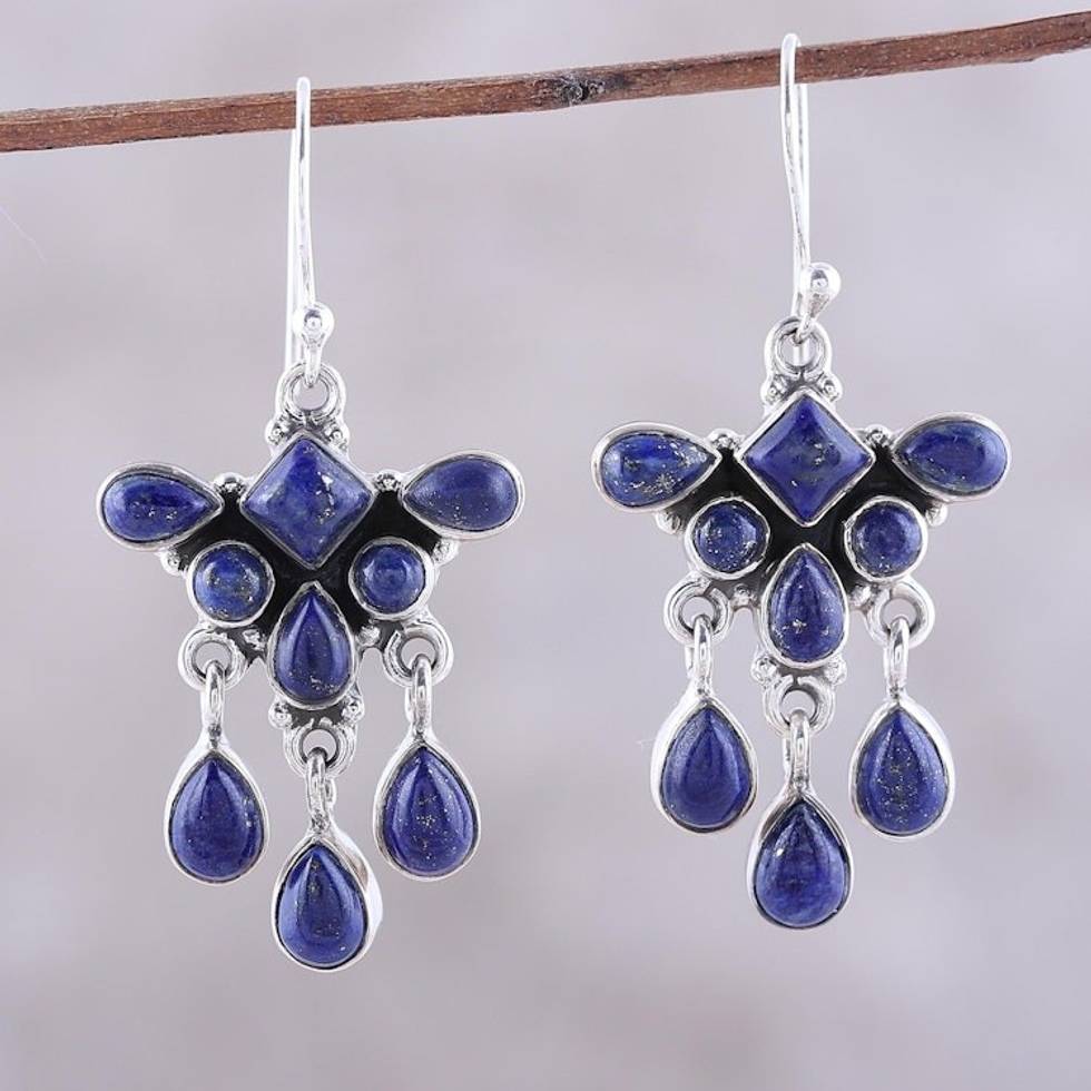 Lapis Lazuli Waterfall Earrings from India 'Lapis Dream'