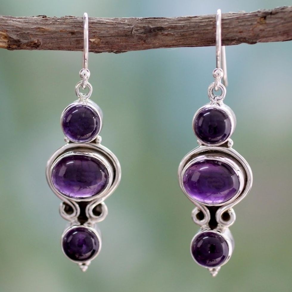 Amethyst and Sterling Silver Earrings from India 'Elegant Fantasy'