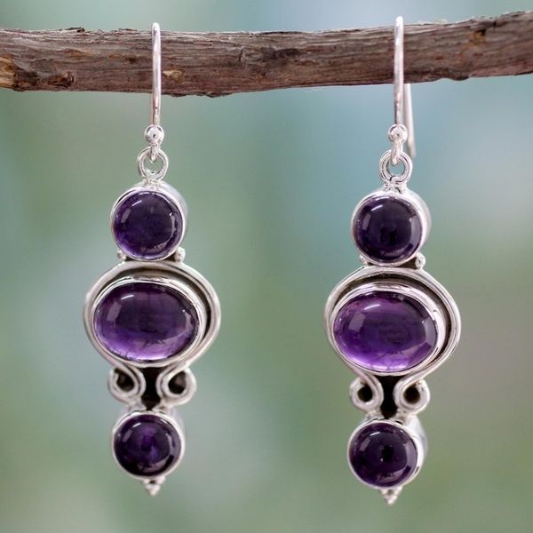 Alternate image for Amethyst and Sterling Silver Earrings from India Elegant Fantasy