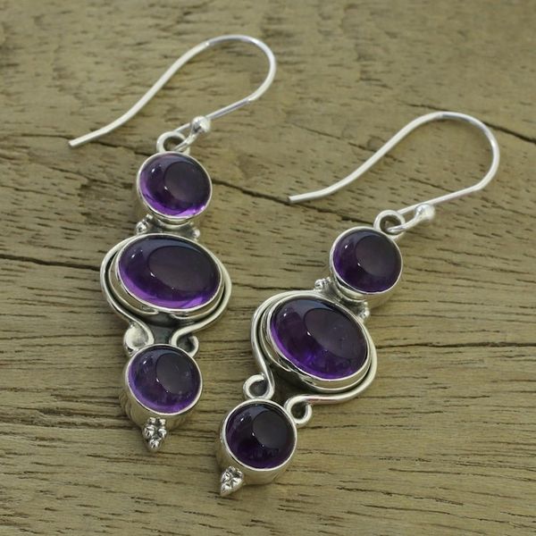 Alternate image for Amethyst and Sterling Silver Earrings from India Elegant Fantasy