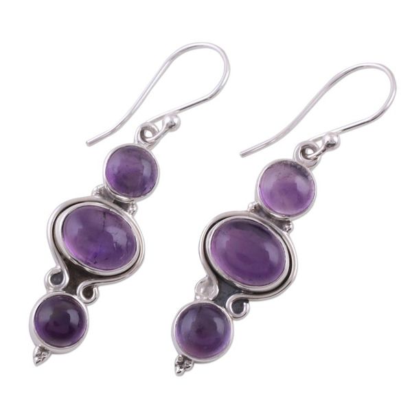 Alternate image for Amethyst and Sterling Silver Earrings from India Elegant Fantasy