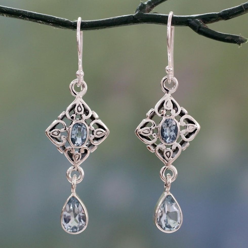 Blue Topaz Dangle Earrings with 5 Carats of Gemstones 'Regal in Blue'