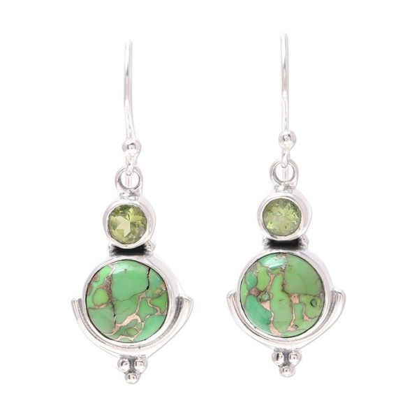 Alternate image for Green Peridot Dangle Earrings from India Lively Harmony