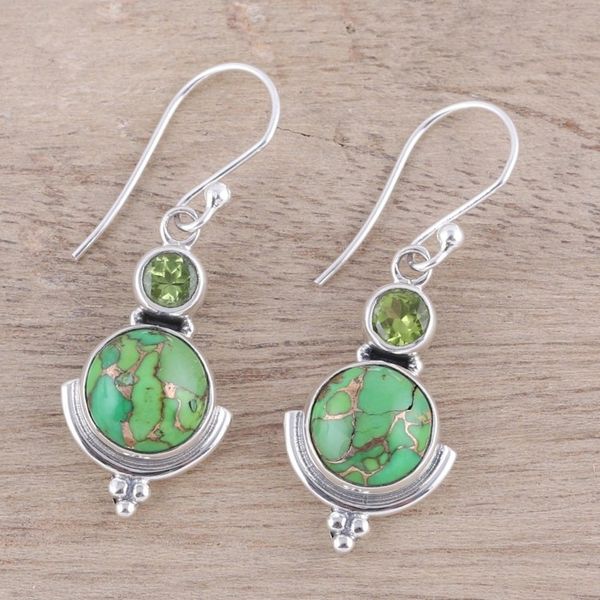 Alternate image for Green Peridot Dangle Earrings from India Lively Harmony