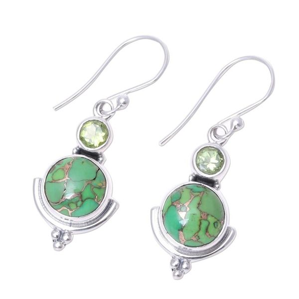 Alternate image for Green Peridot Dangle Earrings from India Lively Harmony