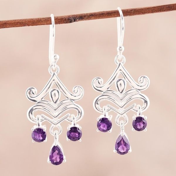 Alternate image for 2-Carat Amethyst Chandelier Earrings from India Glimmering Dance