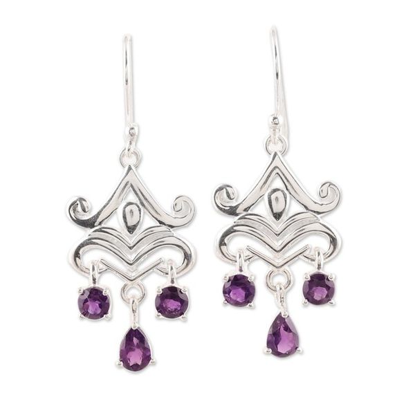 Alternate image for 2-Carat Amethyst Chandelier Earrings from India Glimmering Dance