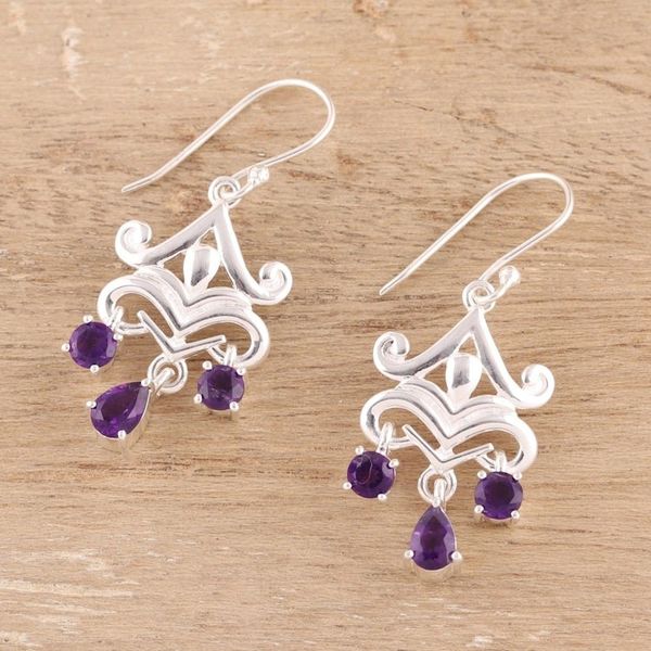 Alternate image for 2-Carat Amethyst Chandelier Earrings from India Glimmering Dance
