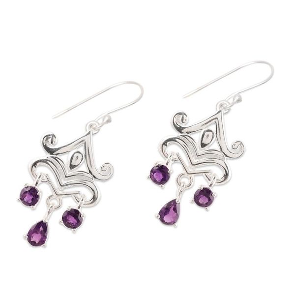 Alternate image for 2-Carat Amethyst Chandelier Earrings from India Glimmering Dance