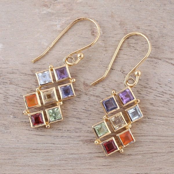 Alternate image for Gold-Plated Multi-Gemstone Chakra Earrings from India Wellness