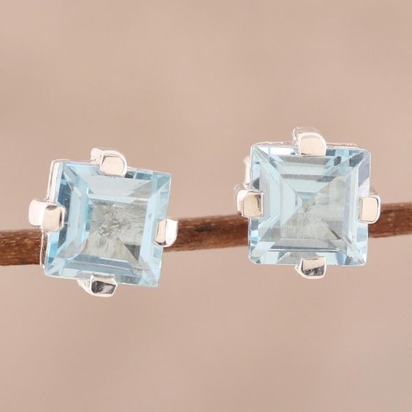Alternate image for Sparkling Blue Topaz Stud Earrings from India India Charm