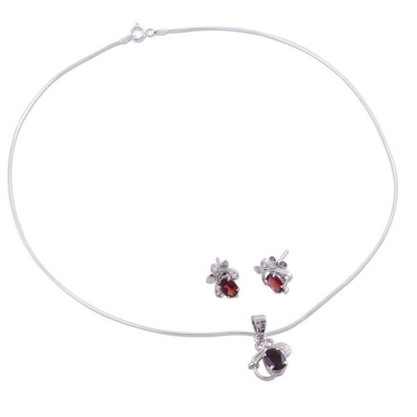 Alternate image for Floral Jewelry Set in Sterling Silver and Garnet Red Leaves