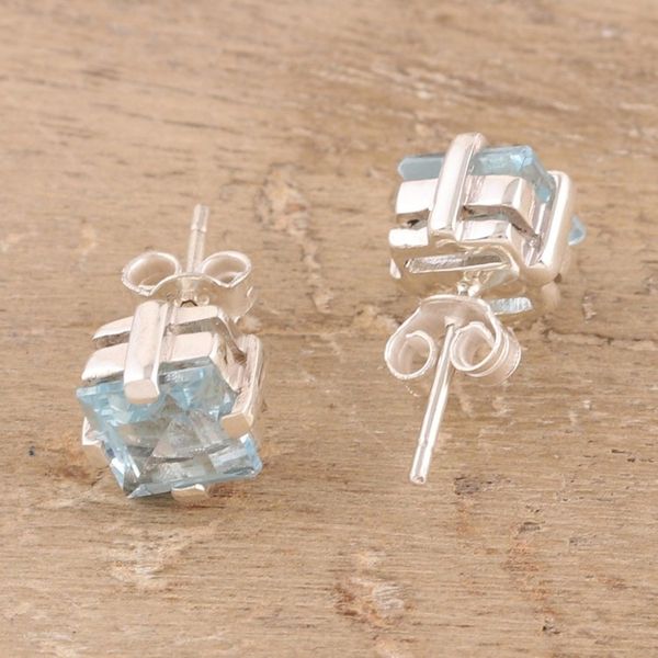Alternate image for Sparkling Blue Topaz Stud Earrings from India India Charm