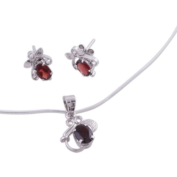 Alternate image for Floral Jewelry Set in Sterling Silver and Garnet Red Leaves
