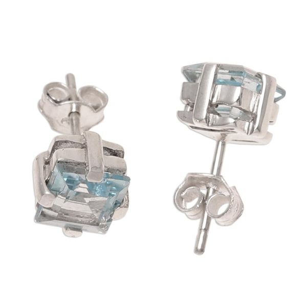 Alternate image for Sparkling Blue Topaz Stud Earrings from India India Charm