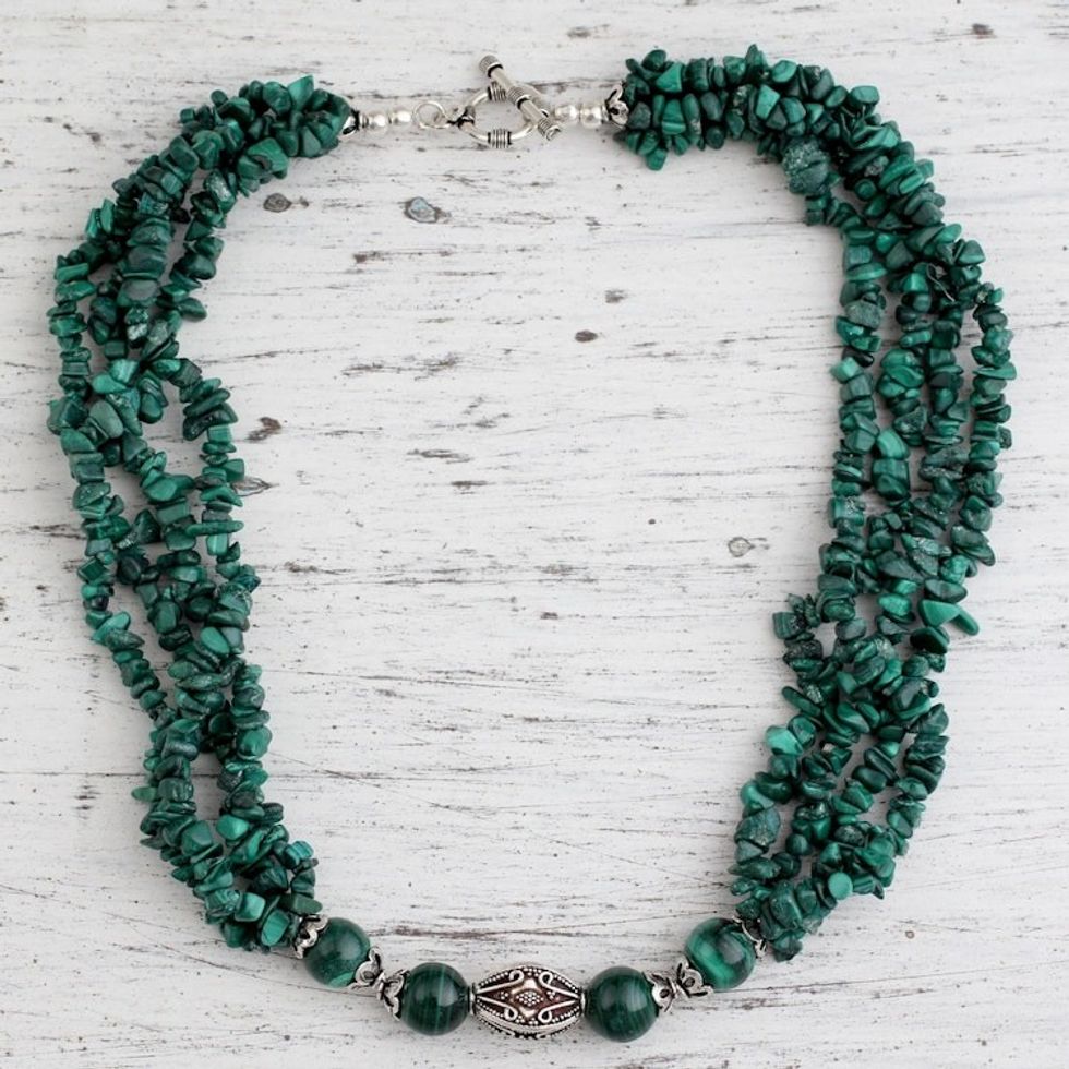Malachite beaded necklace 'Natural Sophistication'