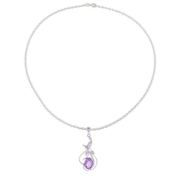 Alternate image for Rhodium Plated Amethyst Pendant Necklace from India Wisteria Vines
