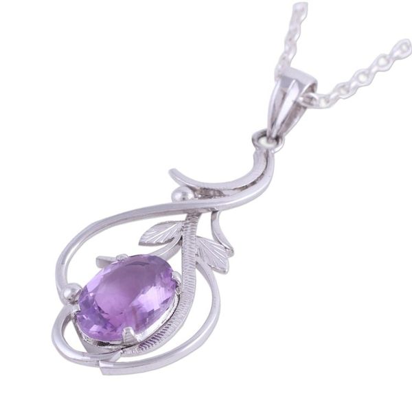 Alternate image for Rhodium Plated Amethyst Pendant Necklace from India Wisteria Vines