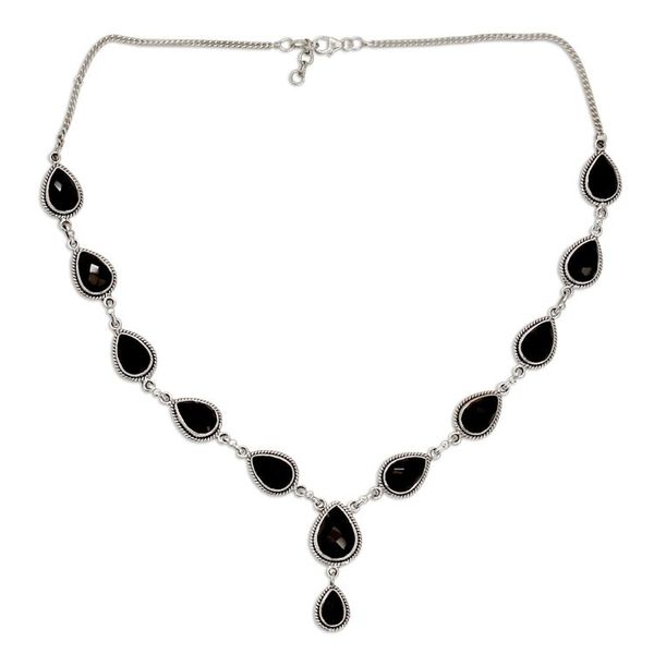 Alternate image for Indian Onyx and Sterling Silver Y Necklace Midnight Teardrop