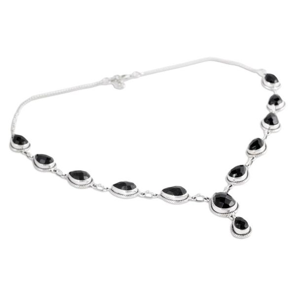 Alternate image for Indian Onyx and Sterling Silver Y Necklace Midnight Teardrop