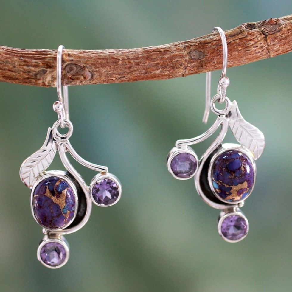 Purple Turquoise and Amethyst Handmade Earrings from India 'Dew Blossom'