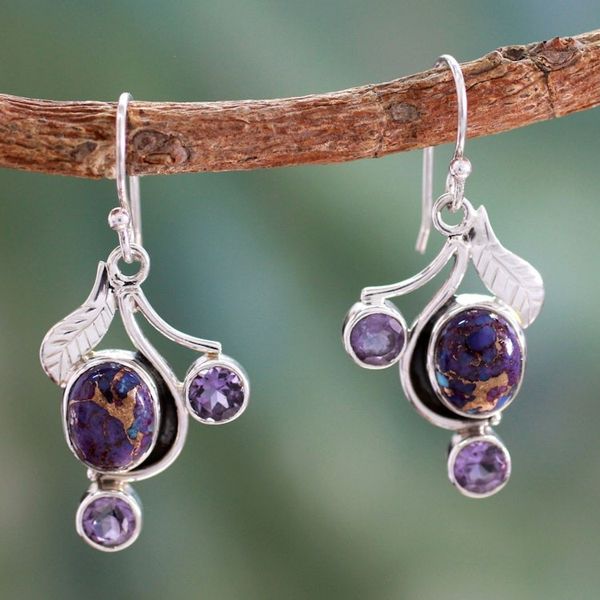 Alternate image for Purple Turquoise and Amethyst Handmade Earrings from India Dew Blossom