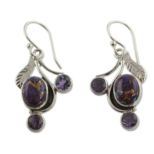 Alternate image for Purple Turquoise and Amethyst Handmade Earrings from India Dew Blossom