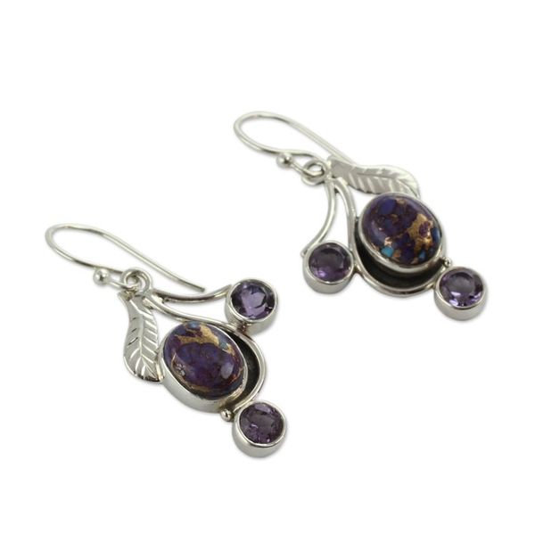 Alternate image for Purple Turquoise and Amethyst Handmade Earrings from India Dew Blossom