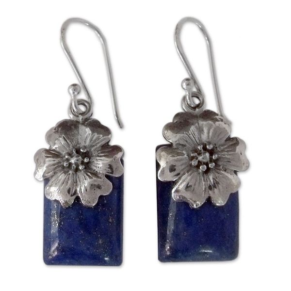 Alternate image for Fair Trade Floral Sterling Silver and Lapis Lazuli Earrings Blue Lily
