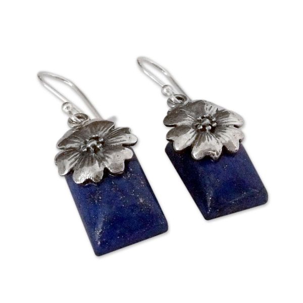 Alternate image for Fair Trade Floral Sterling Silver and Lapis Lazuli Earrings Blue Lily