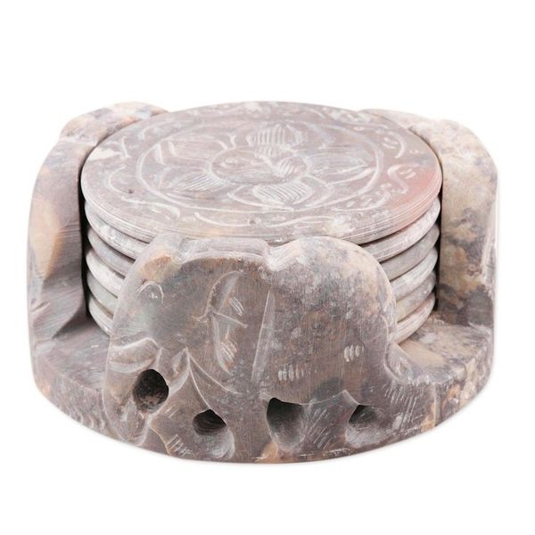 Alternate image for Fair Trade Marble Coaster Elephant Barware Set of 6 Elephant Rose