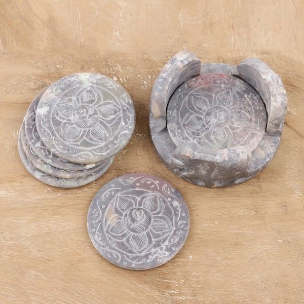 Alternate image for Fair Trade Marble Coaster Elephant Barware Set of 6 Elephant Rose