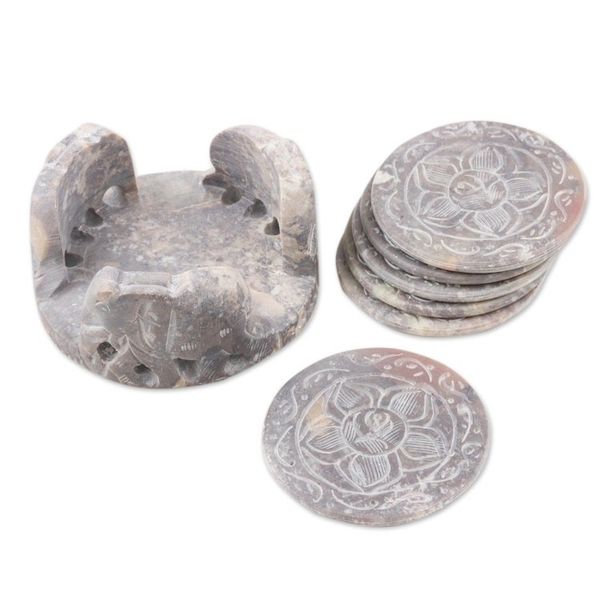 Alternate image for Fair Trade Marble Coaster Elephant Barware Set of 6 Elephant Rose